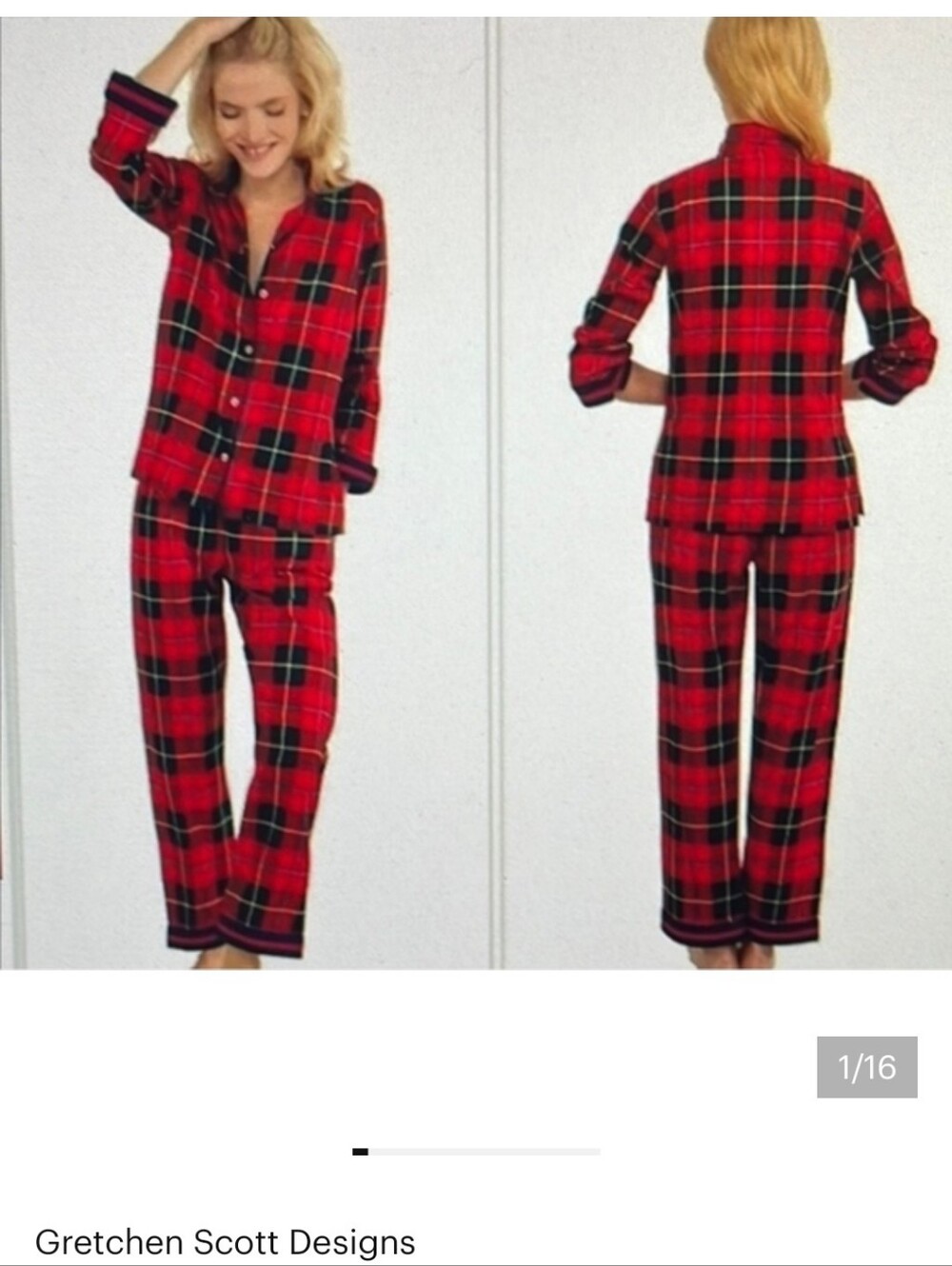 Gretchen Scott Plaidly Cooper Check Plaid Two Piece Pajama Shirt N Pants Set XL